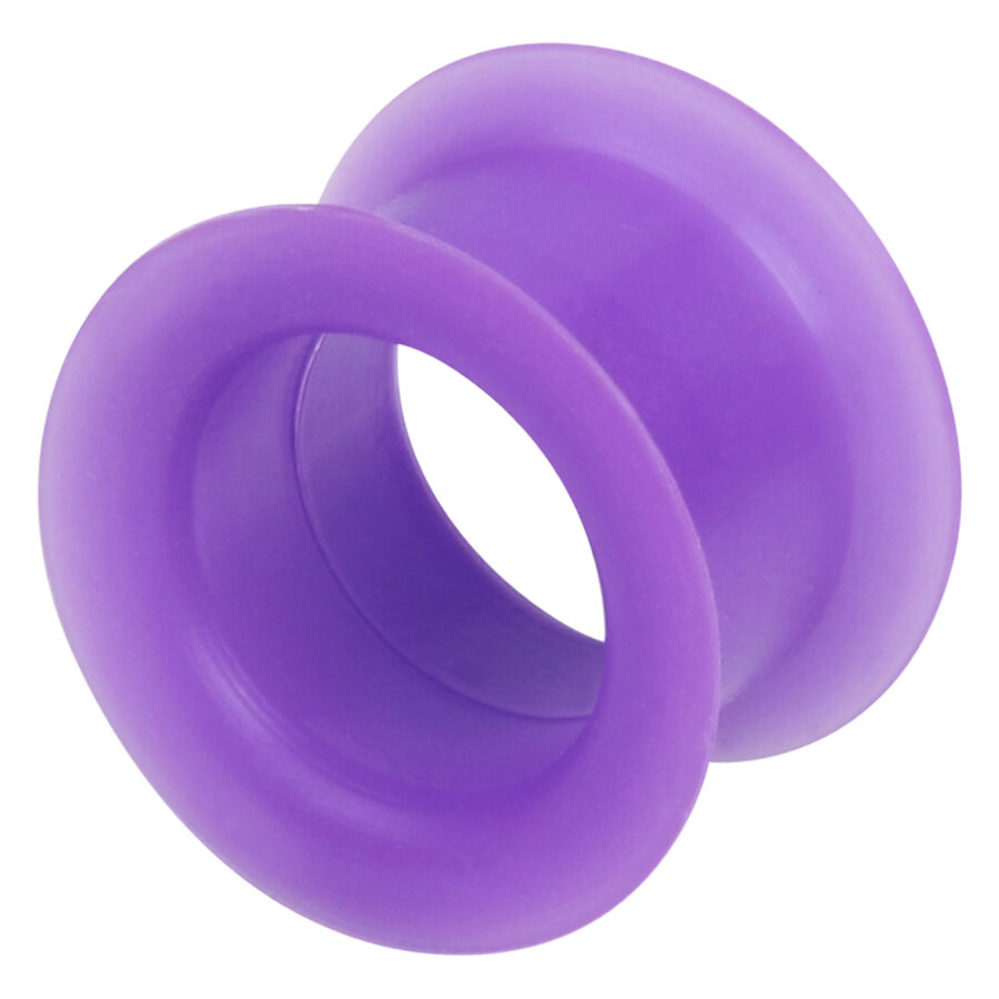 Flesh tunnel viola in silicone da 26,0 mm su sfondo bianco
