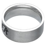 Silberner Ring mit Slayer Logo auf weißem Hintergrund, aus poliertem Chirurgenstahl