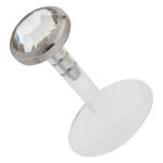 Micro labret plateado con cristal claro sobre fondo blanco