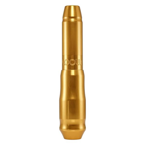 Máquina de tatuaje FK Irons Microbeau Apollo dorada sobre fondo blanco