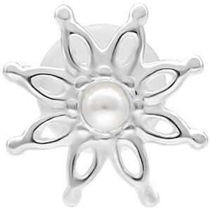 Silbernes Bloom Push Fit Labret 5,0 mm Silbernes Labret mit blumenförmigem Design und Perlendetail auf weißem Hintergrund