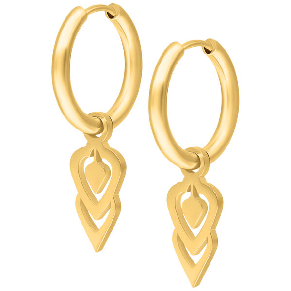 Hoops in acciaio inox dorato con pendente unico su sfondo bianco