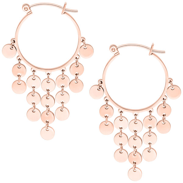 Par de pendientes en oro rosa con placas colgantes sobre fondo blanco