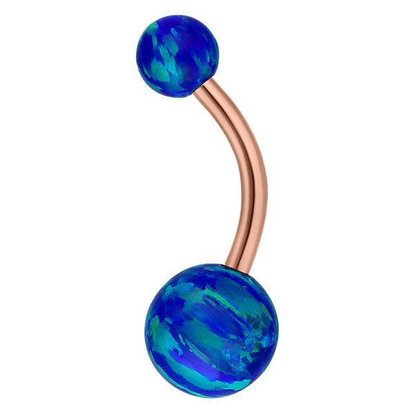 Napakoru bananabell tummansinisillä opaalikivillä ja ruusukultaisella titaanivarrella