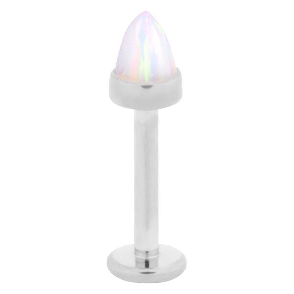 Silbernes Labret mit weißem synthetischen Opal auf weißem Hintergrund