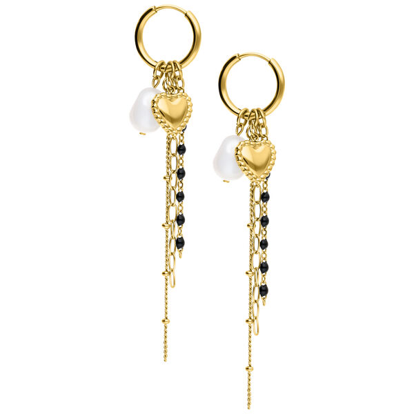 Bubble Heart Hoops with Synthetic Pearl - Golden Metal