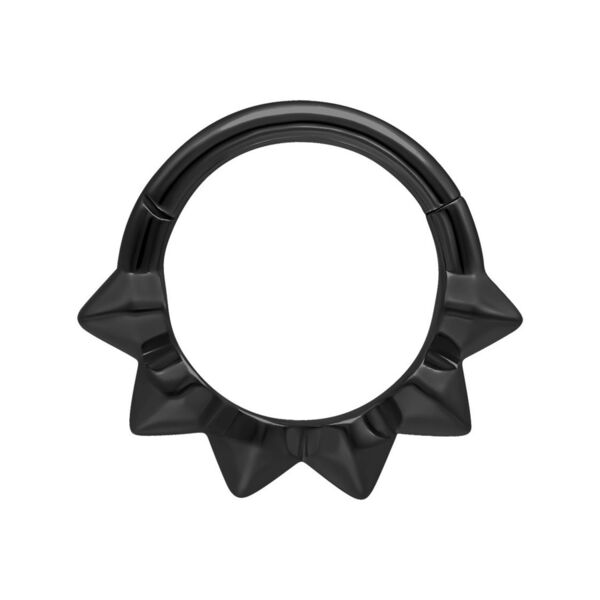 Aro de piercing negro con púas sobre fondo blanco