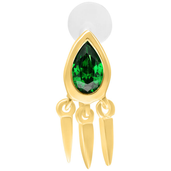 Kultainen labret vihreällä smaragdilla ja Push Fit, 5 mm pituus