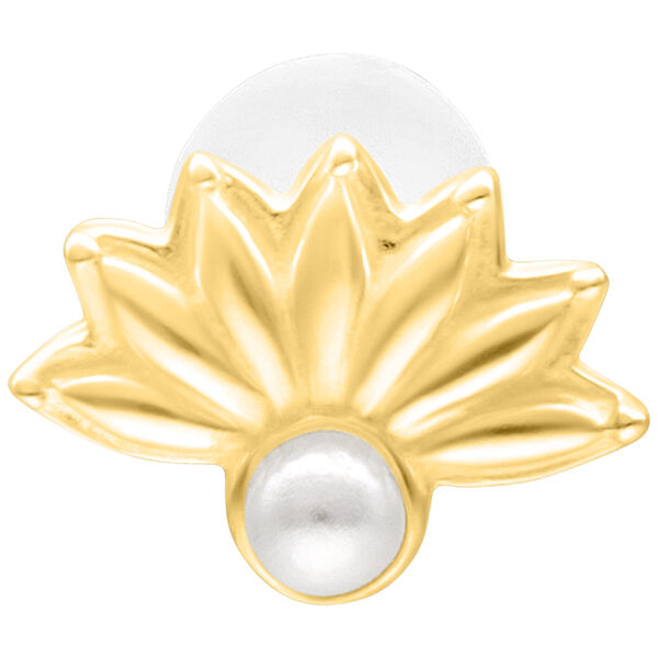 Labret dorado con Push Fit y adorno de perla sobre fondo blanco