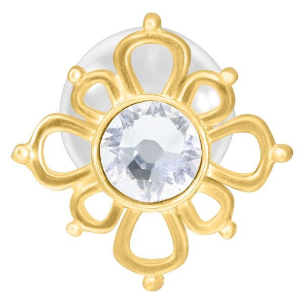 Labret dorado con cristal en diseño oriental sobre fondo blanco