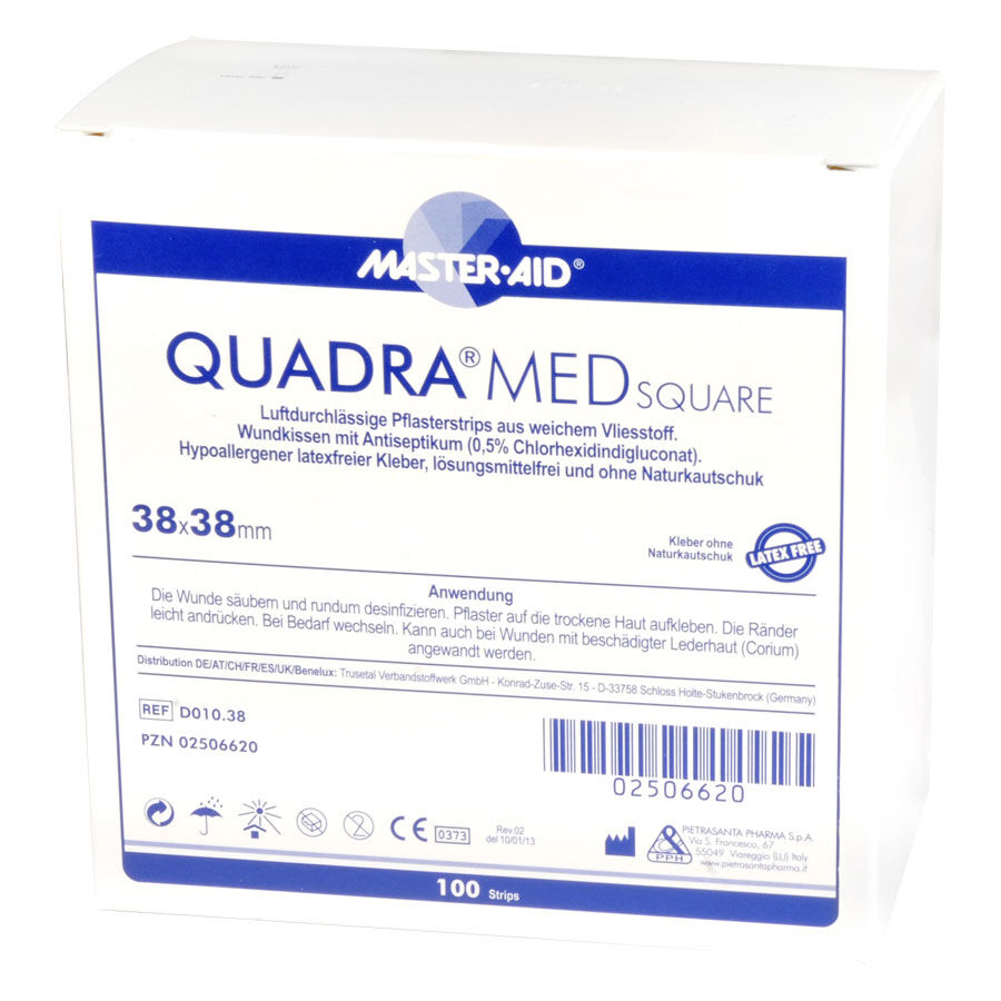 Cerotto quadrato di Master Aid, 38x38mm, su sfondo bianco