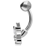 Banana Bell in argento con design a farfalla e cristalli chiari su sfondo bianco