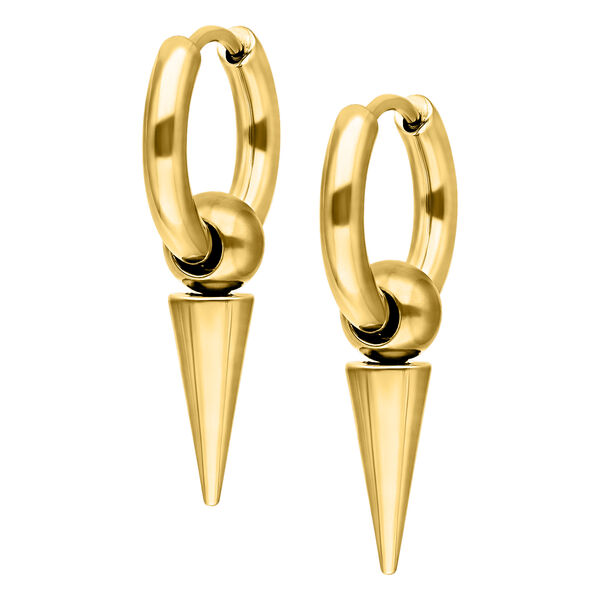 Aros dorados con puntas largas sobre fondo blanco
