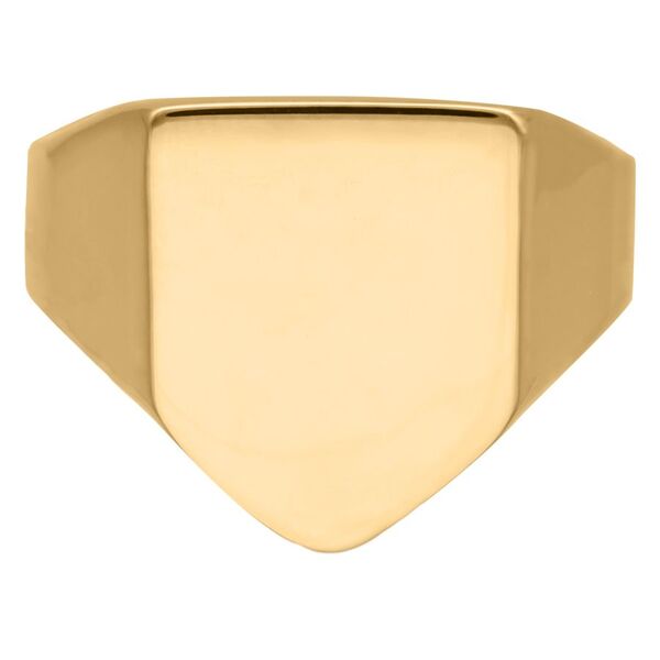 Anillo dorado grabable de acero quirúrgico sobre fondo blanco