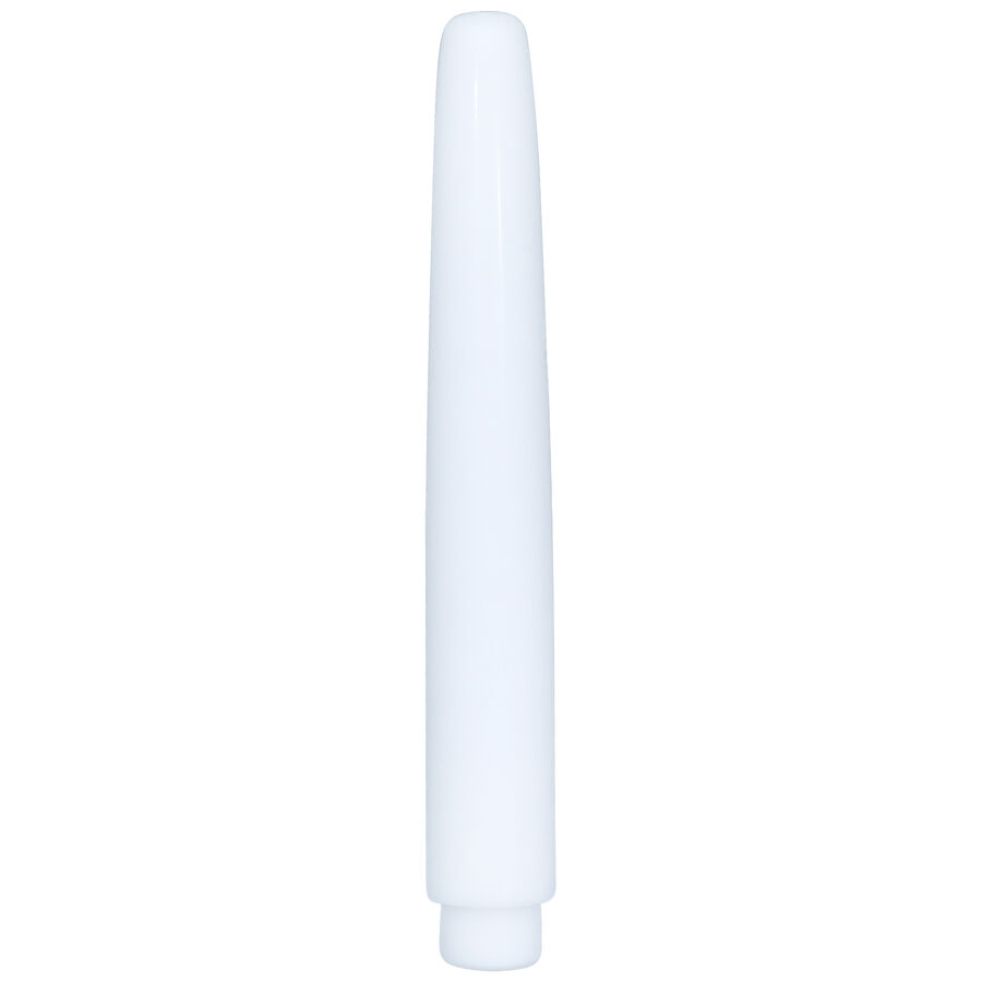 Espansore bianco in PTFE per piercing alle orecchie su sfondo bianco