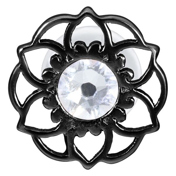 Labret Push-Fit negro con diseño de mandala y cristal claro