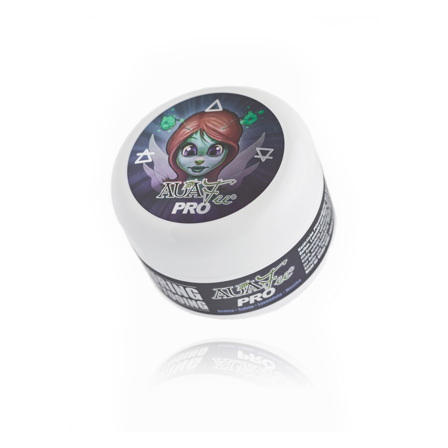 Barattolo bianco di Auafee Pro Tattoo Butter con illustrazione colorata sul coperchio