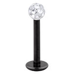 Labret in titanio nero con sfera di cristallo chiara su sfondo bianco