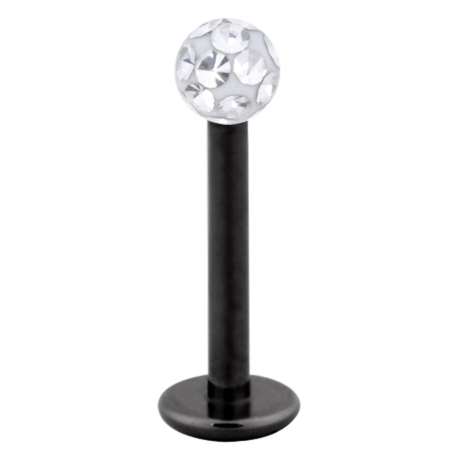 Schwarzer Titan Labret mit klarer Kristallkugel auf weißem Hintergrund