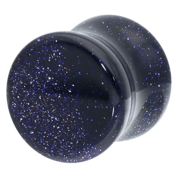 Plug blu scuro con particelle scintillanti su sfondo bianco