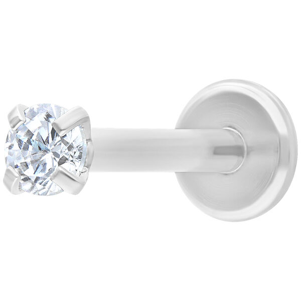 Labret plateado con cristal redondo sobre fondo blanco