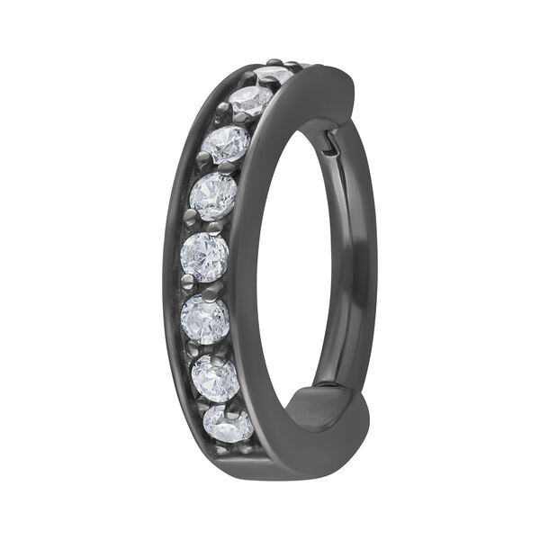 Anello nero in acciaio chirurgico Hinged con cristalli chiari, 8 mm
