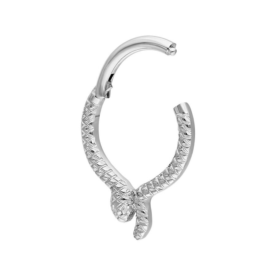 Serpientes Clicker plateado de titanio con diseño de serpiente sobre fondo blanco