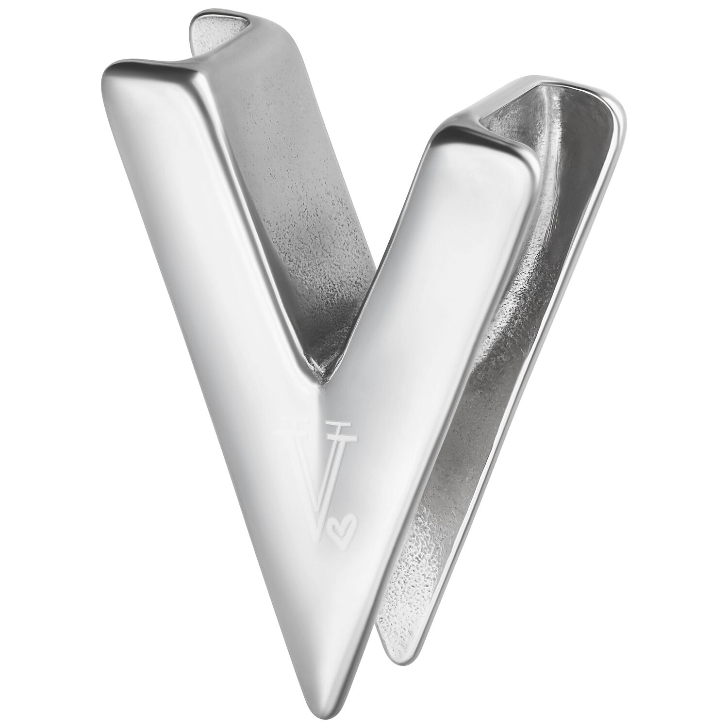 Verena Venus V-Earsaddle in Silber Silbernes V-förmiges Earsaddle mit glänzender Oberfläche auf weißem Hintergrund
