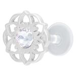 Labret argento con forma di fiore Mandala e cristallo chiaro su sfondo bianco