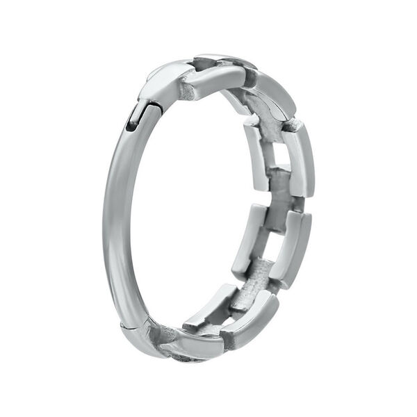 Silberner Chain Links Clicker aus Chirurgenstahl auf weißem Hintergrund