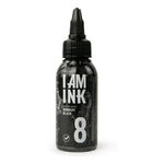 Schwarze I AM INK Flasche mit 50ml Midnight Black Tinte auf weißem Hintergrund