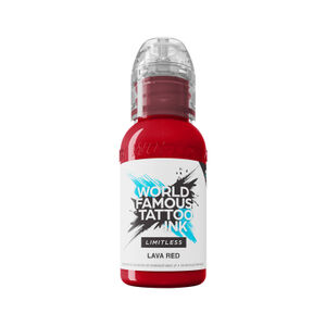 Inchiostro rosso per tatuaggi in flacone da 30ml su sfondo bianco