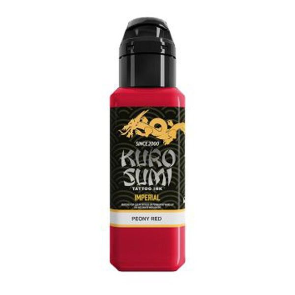 Punainen tatuointiväri pullossa mustalla korkilla valkoisella taustalla