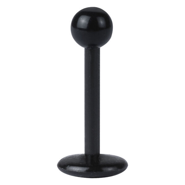Labret negro de BioPlast con bola sobre fondo blanco.