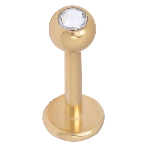 Labret dorado con piedra cristalina sobre fondo blanco