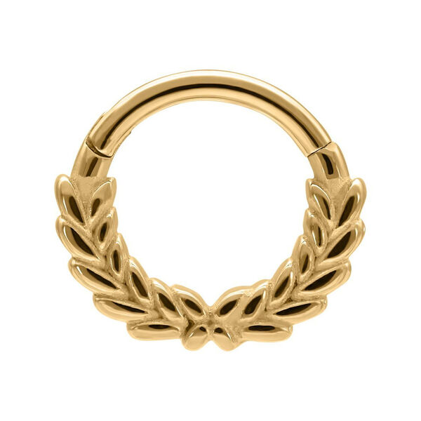 Goldener Wreath Clicker Piercingring aus Chirurgenstahl 316L auf weißem Hintergrund