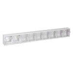 Scaffale display bianco con 9 scomparti trasparenti su sfondo bianco