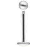 Labret in titanio argento con sfera e filettatura esterna su sfondo bianco