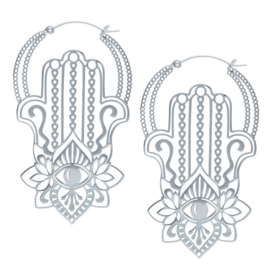 Pendientes de Khamsa de plata en acero quirúrgico con diseño delicado