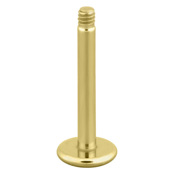 Labret de titan dorado con rosca externa sobre fondo blanco
