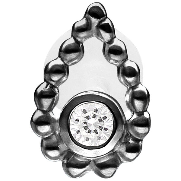 Labret negro con estructura de perlas y cristal sobre fondo blanco