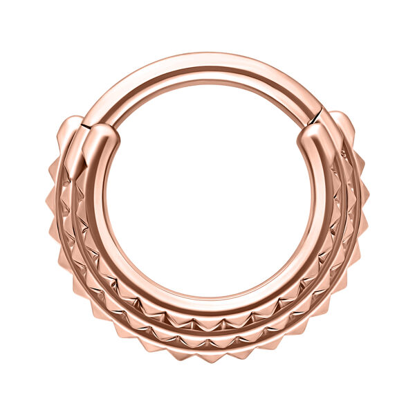 Triple Spike Hinged Septum Clicker rosado dorado sobre fondo blanco