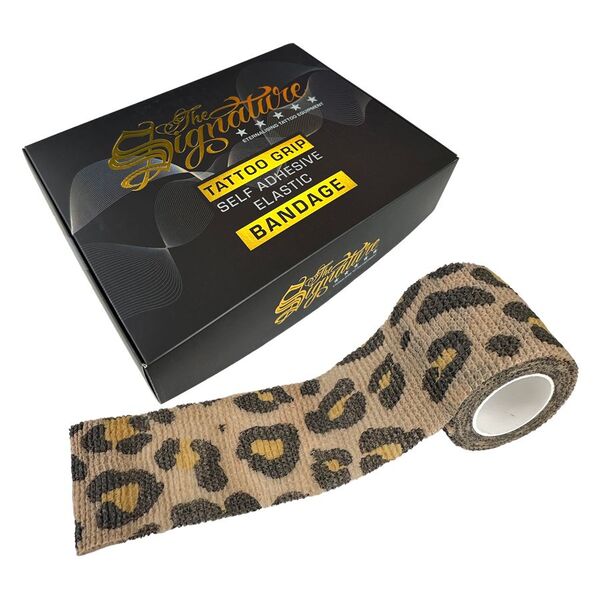 Leopardikuvioinen tartuntaside ruskea-beige pakkauksessa valkoisella taustalla