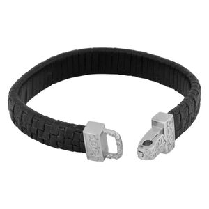 Schwarzes Lederarmband mit Stahlschließe