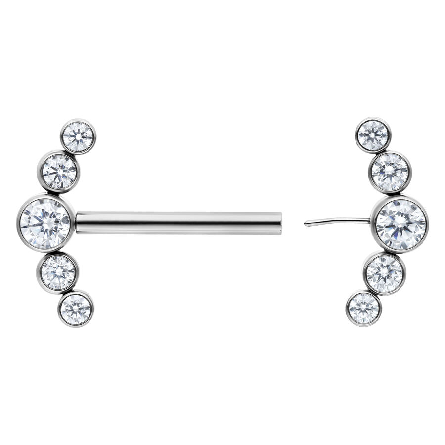Silberner Penta Crystal Barbell mit klaren Kristallen, Länge 14mm