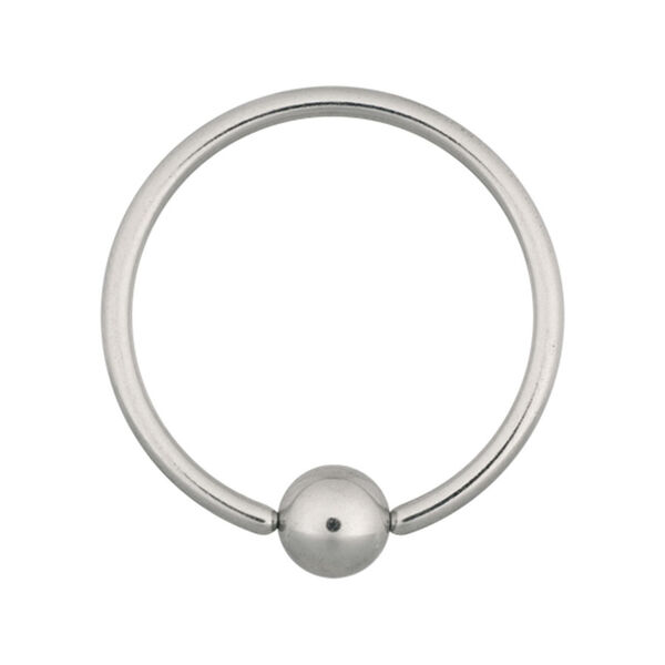 Aro Ball Closure de acero quirúrgico plateado sobre fondo blanco