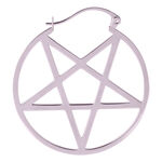 Orecchino a cerchio nero con design a pentagramma su sfondo bianco
