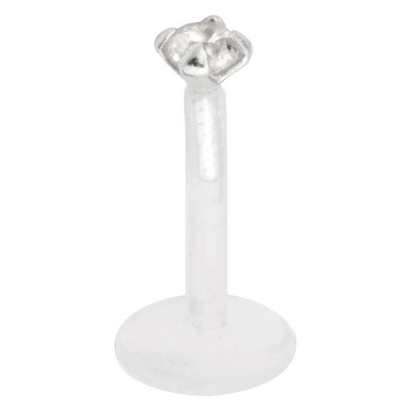 Labret plateado con piedra cristalina, grosor 1,2 mm, longitud 6,0 mm