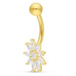Piercing ombelico in oro 18k con fiore di cristallo su sfondo bianco