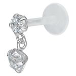 Labret Push-Fit in argento con pendente di cristallo chiaro su sfondo bianco